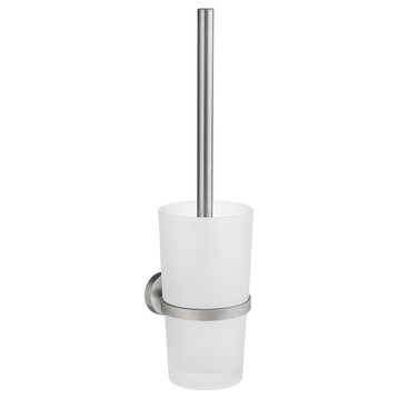 Home Toilet Brush With Glass Container Brushed Chrome