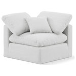 Meridian Furniture - Indulge Upholstered Modular Chair, White, Down Stuffed Linen Textured Fabric, Corner Chair - Experience ultimate comfort and style with our white linen textured fabric Indulge Corner Chair. The luxurious linen texture of the fabric will elevate the aesthetic of any room. This chair provides ample space for you to relax while its modular build offers the option of unlimited configurations. Whether you're looking to add a stylish element to your living room or a comfortable seating option to your bedroom, this chair is the perfect choice.