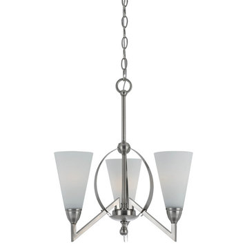 60W Canroe 3 Light Chandelier, Brushed Steel Finish, Frosted White