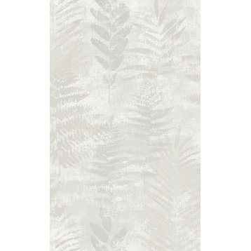 Textured Tropical Fern Leaves Wallpaper, Chalk, Sample
