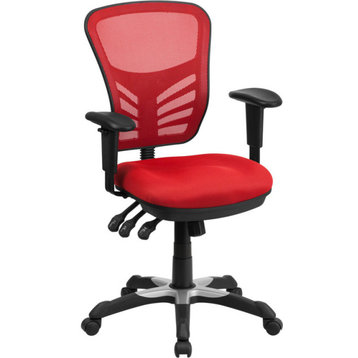 Mid-Back Mesh Swivel Task Chair with Triple Paddle Control, Red