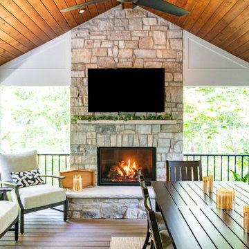 Two Tiered Covered Deck with Fireplaces