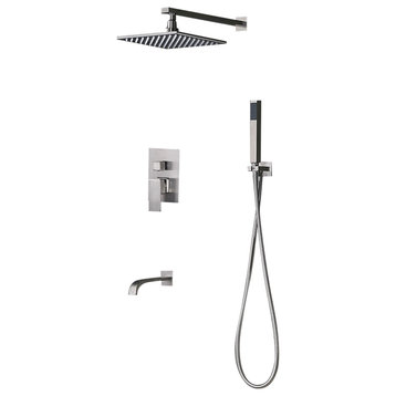 Dree LED Brushed Nickel Shower Set with Hand Shower & Tub Spout Shower Combo Set, 10"
