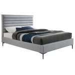 Meridian Furniture - Hunter Linen Polyester Fabric Upholstered Bed, Gray, Full - Experience luxury and beauty with this Hunter linen textured bed. Designed to give your bedroom space an instant upscale look, this Hunter bed features soft yet durable linen textured fabric in a grey color that melds nicely with other color elements in your bedroom. Deep horizontal channel tufting runs the length of the headboard, giving it a sumptuous and inviting appeal. The bed's matte black legs finish the design on a truly modern note.