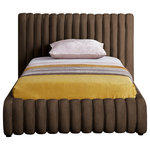 Meridian Furniture - Nico Black Velvet Upholstered Bed, Brown, Twin - Bring upscale modernity to your bedroom space with this stunningly elegant, sumptuously appointed Nico bed. This twin bed has deep vertical channel tufting on the headboard and footboard, adding textural beauty that instantly catches the eye. The entire bed is upholstered in brown velvet for a luxurious design that makes the bed the star of the show. A padded headboard supports your back while you binge watch TV in bed or read a book.