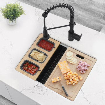 Wokstation Serving Board with 3 Collapsible Containers