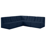 Meridian Furniture - Relax Velvet Upholstered 5-Piece L-Shaped Modular Sectional, Navy - Bolster a contemporary vibe in your living room with this Relax navy modular sectional. Soft navy velvet upholstery offers delicate comfort, making this sectional cozy for anyone who sits in it. Biscuit tufting gives this sectional texture and a modern style, adding extra comfort and elegance to your living space. It's modular design allows you to create infinite configurations, making it a versatile piece to add to your home. A latch underneath the sectional makes it easy to attach to other pieces.