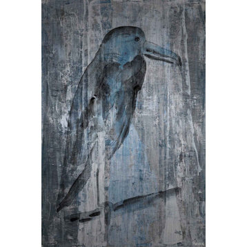 "Blue Gray Bird II" Painting Print on Brushed Aluminum, 30"x45"
