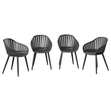 Amazonia Tennet Modern Wood Patio Dining Chairs, Set of 4 Black Aluminum Chairs
