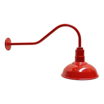 12" Standard Steel Dome, 23" Gooseneck Barn Lighting, Red, Standard - No Bulb