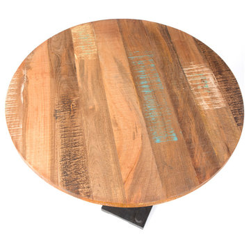 Yosemite Home Decor Cast Iron & Mango Wood Adjustable Pub Table in Black/Natural
