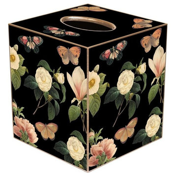 TB1117 - Floral 1 on Black Tissue Box Cover