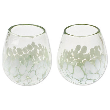 Novica Handmade White Strokes Handblown Stemless Wine Glasses, Pair