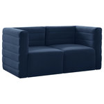 Meridian Furniture - Quincy Velvet Upholstered 2-Piece Modular Sofa, Navy - Show them all that less is more with the minimalist look of this Quincy velvet cloud-like comfort modular sofa. This elegant chair features a simple design that's all about comfort and modern style. The soft navy velvet upholstery is sleek to the touch, and the back of the unit features deep horizontal channel tufting for a look that wows. Because this is a modular seating option, you can pair it easily with other items in the Quincy collection to create a look you love. Latches underneath make it easy to mix and match items from the collection.