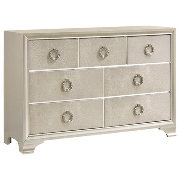 Elegant Dresser, 7 Drawers With Ring Silver Pulls & Metallic Sterling Accents