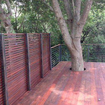 Modern ipe deck, railing and screen around existing pool