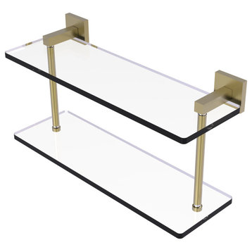 Montero 16" Two Tiered Glass Shelf, Satin Brass