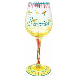 Eclectic Wine Glasses 9 Inch Multicolored "Senorita" Wine Glass with Flowers Design