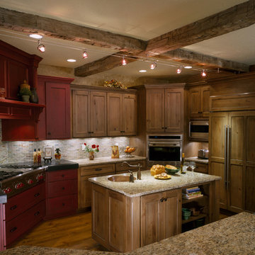 Kitchen with beams