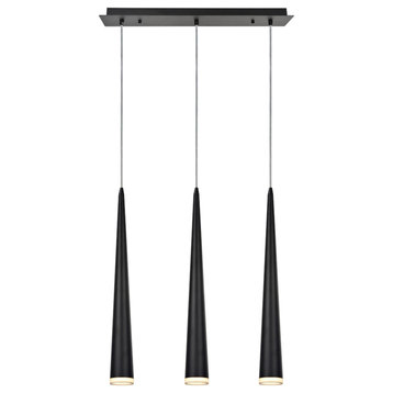 61028 Adjustable LED 3-Light Hanging Pendant Ceiling Light, Matte Black