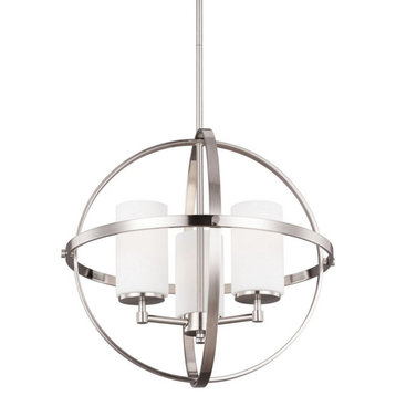 3-Light Chandelier in Transitional Style-Brushed Nickel Finish-Incandescent