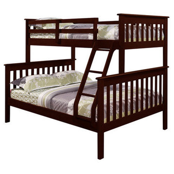Nebula Bunk Bed With Ladder & Rollout Trundle Bed, Cappuccino, Twin Over Full