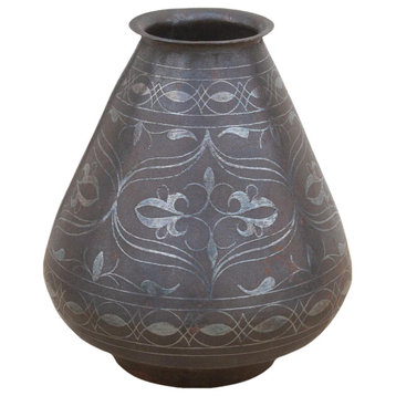 19th Century Indian Bidriware Engraved Vase
