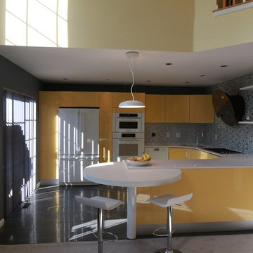 Yellow and Grey Contemporary Kitchen