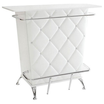 Leatherette and Metal Bar Table, White, Chrome