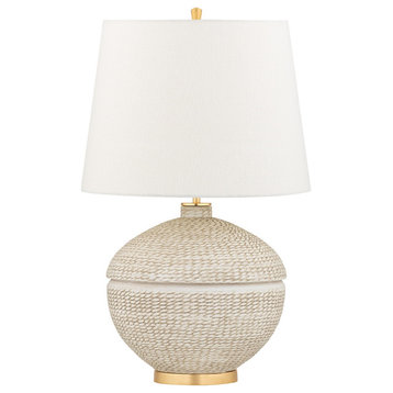 Katonah 1-Light Table Lamp- Gold Leaf Finish White Belgian Linen Shade