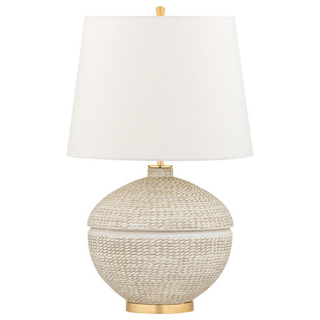 Katonah 1-Light Table Lamp- Gold Leaf Finish White Belgian Linen Shade