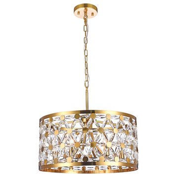 6-Light Copper Metal Chandelier With Clear Star Crystal Detailing