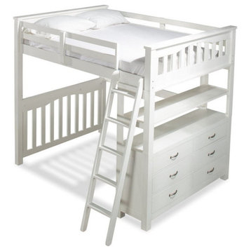 Pemberly Row Modern Solid Wood Full Loft Bed with Dresser in White