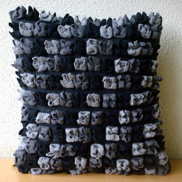 Black 3D Black And Gray Origami Pattern 12"x12" Felt Pillowcase, Midnight Punch