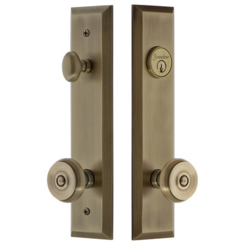 Fifth Avenue Tall Plate Complete Entry Set, Bouton Knob, Vintage Brass, 840587