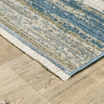 Banner Recycled P.E.T. Striped Ombre Blue/Beige Fringed Area Rug, 7'10"x10'10"