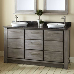 60" VENICA TEAK DOUBLE VANITY FOR SEMI-RECESSED SINKS - GRAY WASH - Products