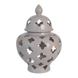 Tan Ceramic Temple Jar With Lid - Home Decor