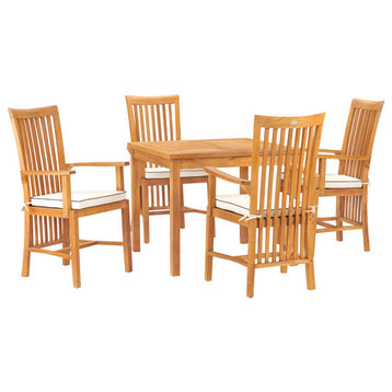 Teak Wood Balero Patio Bistro Dining Set including 35" Table and 4 Arm Chairs