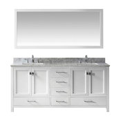 Caroline Avenue 72" Double Vanity, White, Marble Top, Square Sink, Mirror