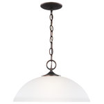 Generation Lighting - Geary Pendant Light in Bronze - The Sea Gull Collection Geary one light indoor pendant in Bronze enhances the beauty of your home with ample light and style to match today's trends. Adaptability takes center stage with the Geary Collection. This series of traditional up-light pendants, semi-flush and flush-mount fixtures feature decoratively bowed arms and constructed of rectangular steel tubing. Geary is a true cross-collection piece, offered in four beautiful finishes Midnight Black, Brushed Nickel, Chrome and Bronze. The Geary has a universal appeal matching 24 different Sea Gull Collection interior collections. Offering subtle style with practical design, Geary is at home in almost any room. The fixtures have a fluid movement with a traditional look to complement a wide range of decor.  This light requires 1 , 100 Watt Bulbs (Not Included) UL Certified.