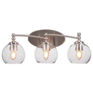 Capri 3 Light Bath Bar Shown In Brushed Nickel Finish With 5.75" Clear Bubble
