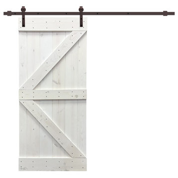 TMS K Series Barn Door With Sliding Hardware Kit, White, 30"x84"