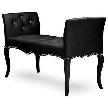 Kristy Modern and Contemporary Black Faux Leather Classic Seating Bench