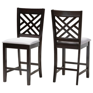 Antonia Gray Fabric Espresso Brown Finish Counter Height Pub Chairs, Set of 2