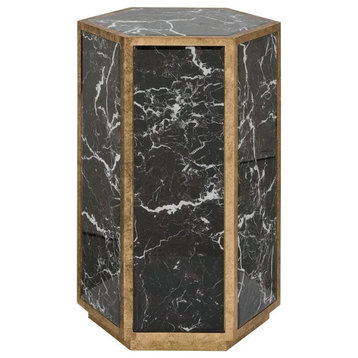 Hand-Crafted Rustic Gold and Black Marble Indoor Accent Table Block Style Base