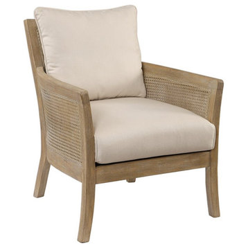 Uttermost Encore Wood Rattan Metal and Fabric Arm Chair in Off White