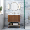 Terra 30" Bathroom Vanity, Walnut-Satin Brass With Carrara Marble, 30"