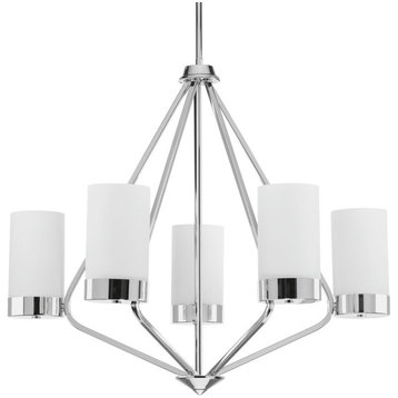 5-Light Chandelier, Polished Chrome With Etched Shades