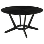 Armen Living - Santana Round Wood Dining Table, Black Finish - Embrace a sophisticated and charming centerpiece for your dining room with our Santana Round Wood Dining table. Perched upon a sculptural base with beautifully crafted splayed legs, our modern round dining table serves as an elegant focal point for any room. It plays around with the angles of wooden grains to achieve a rich and eye-catching tabletop. Our versatile and mid-century modern dining table can effortlessly complement a variety of different styles. Its space-friendly proportions make it a perfect fit for eat-in kitchens and dining rooms. The round shape of our dining table makes it a natural hub for conversations and spending leisurely time. The 54 diameter tabletop easily allows seating for 6. Crafted from a combo of engineered and rubberwood, our dining table is well-constructed and durable enough for daily use. The Santana Dining Table is available in your choice of a rich walnut or sleek black wood finish to serve as the perfect complement to your daily meals and garnished dinners.